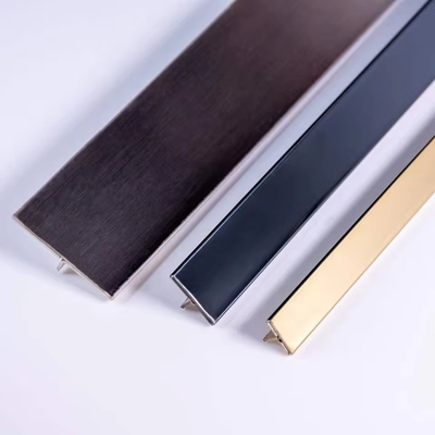 Harga yang bagus Dekoratif Polished T Shape 304 Tiles Aksesoris Edge Trim Profil Stainless Steel Tile Trim Untuk Dekorasi Lantai Dinding on line